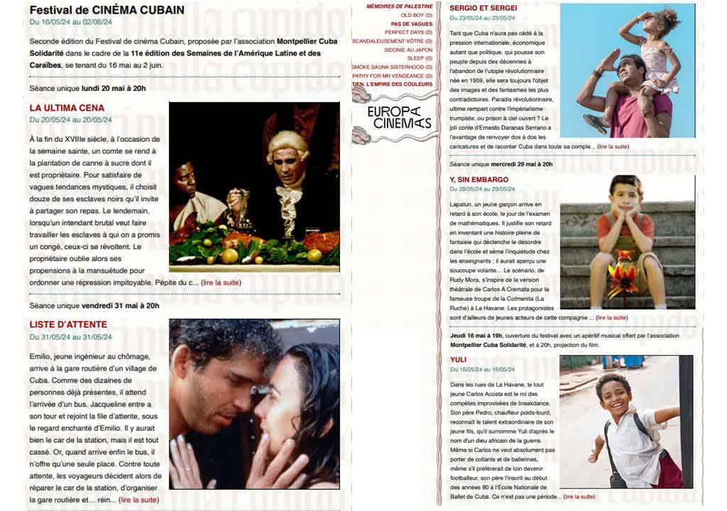 Le cinéma cubain accompagnera les semaines latino-américaines en France